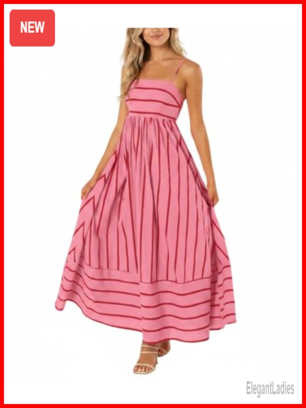 Striped Smocked Cut Out Maxi Dress Spaghetti Strap A-Line